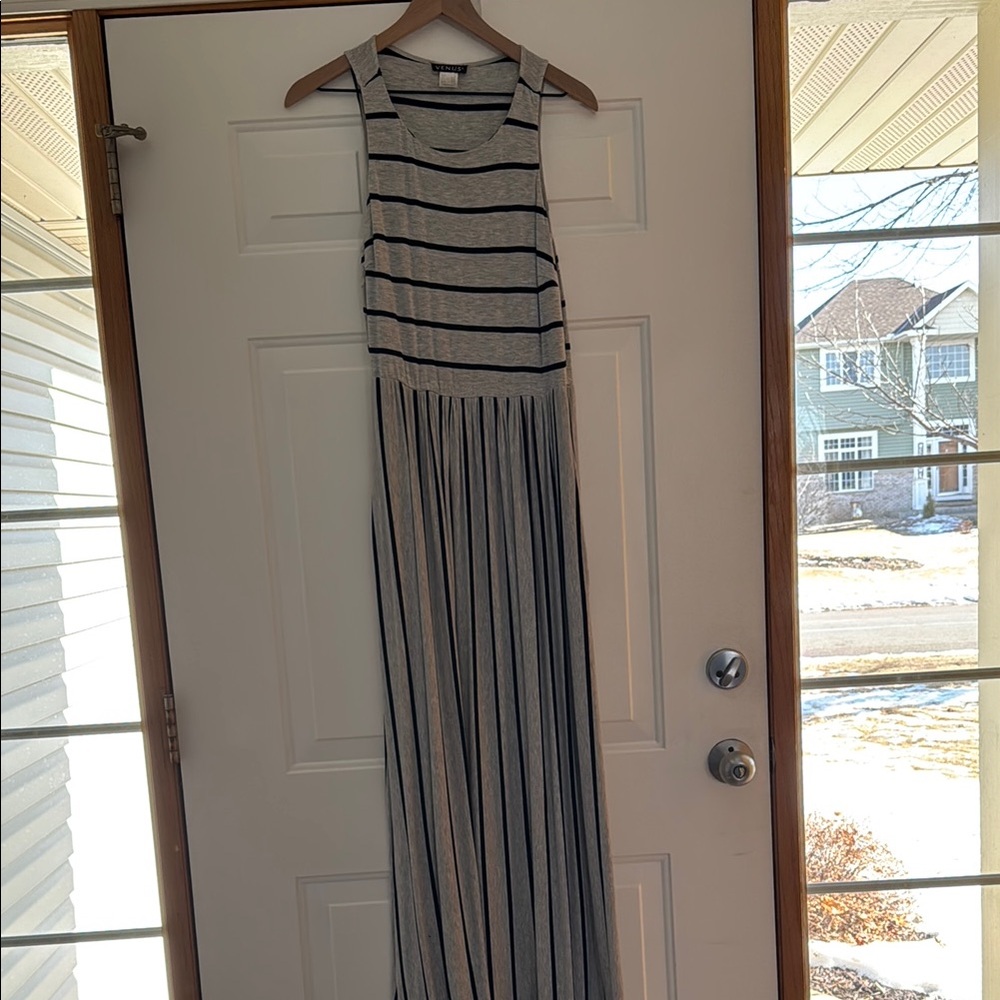 Striped Gray Maxi Dress - VENUS - Size M